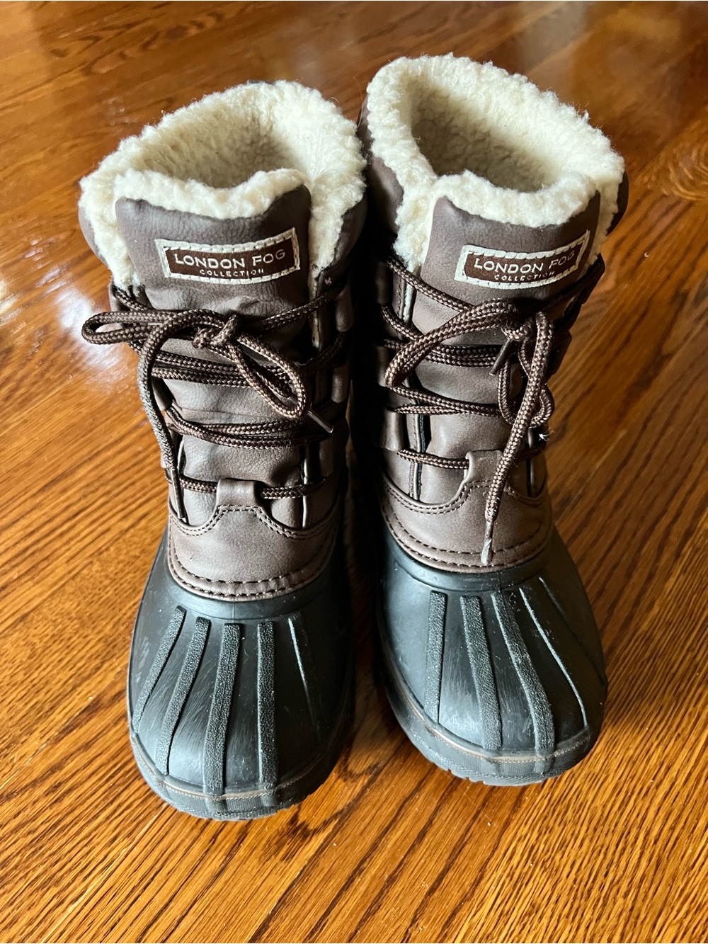 London Fog Kids Brown Black Faux Fur Lined Winter Boots